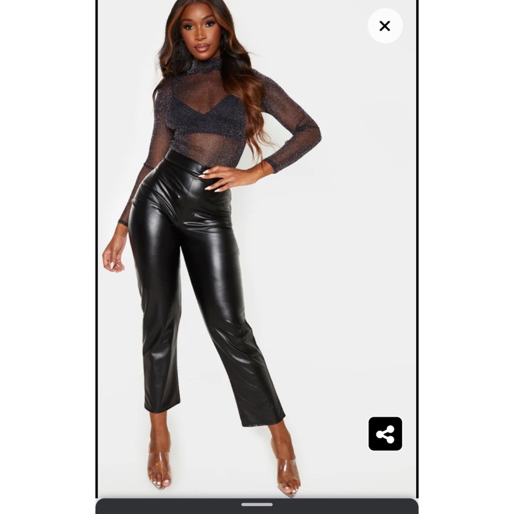 Black Leather Straight Leg Pants